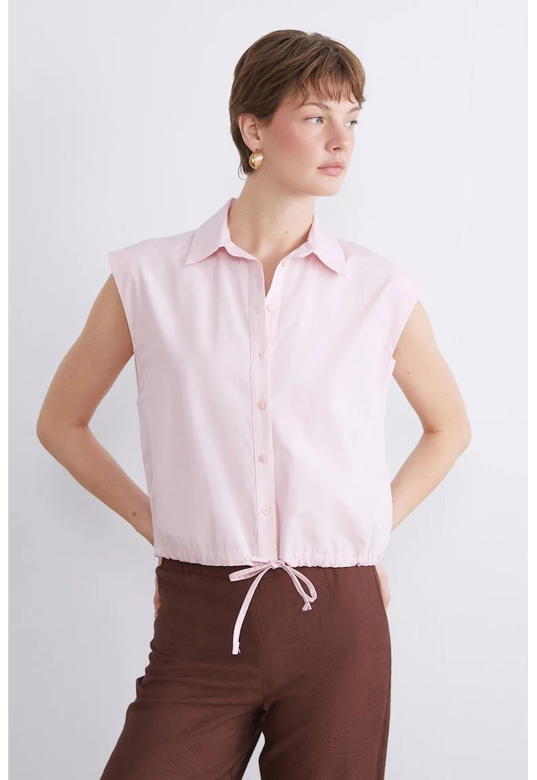 Camasa fara maneci cu poplin si snur, Roz