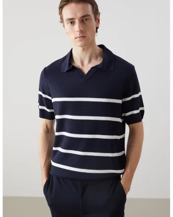Tricou polo cu dungi, Alb/Bleumarin