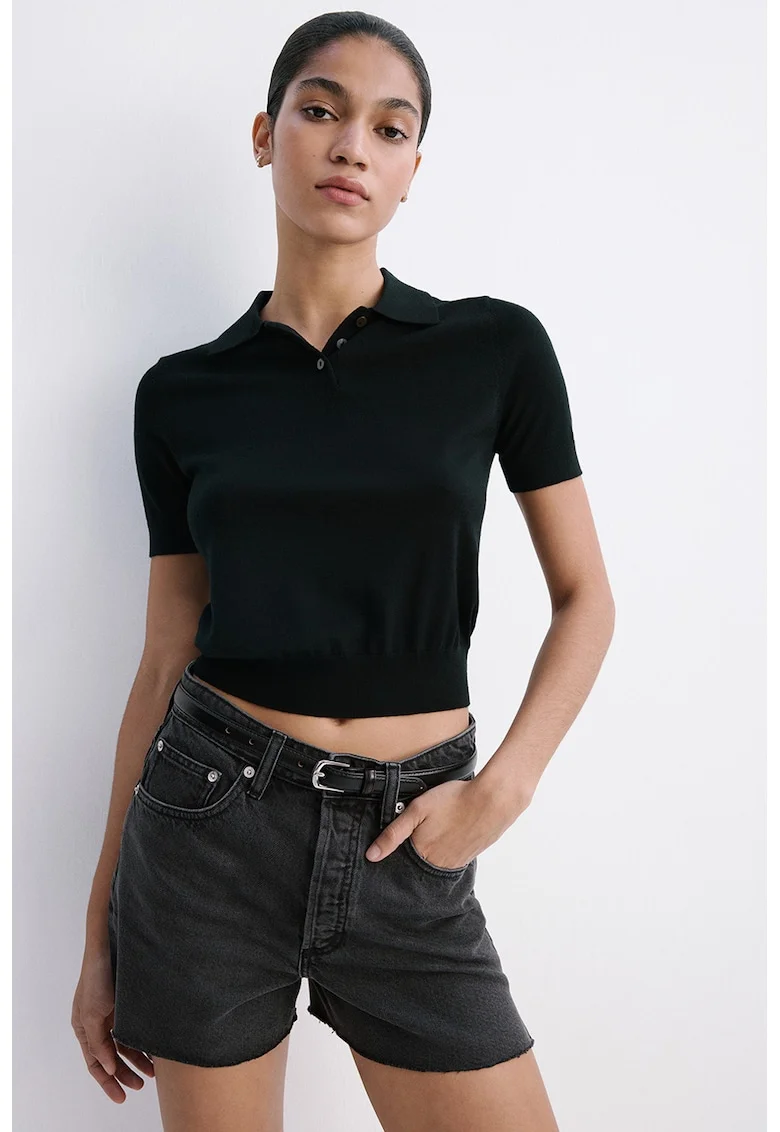 Pantaloni scurti din denim cu talie medie, Gri antracit