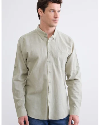 Camasa Oxford de bumbac si in, Verde pal