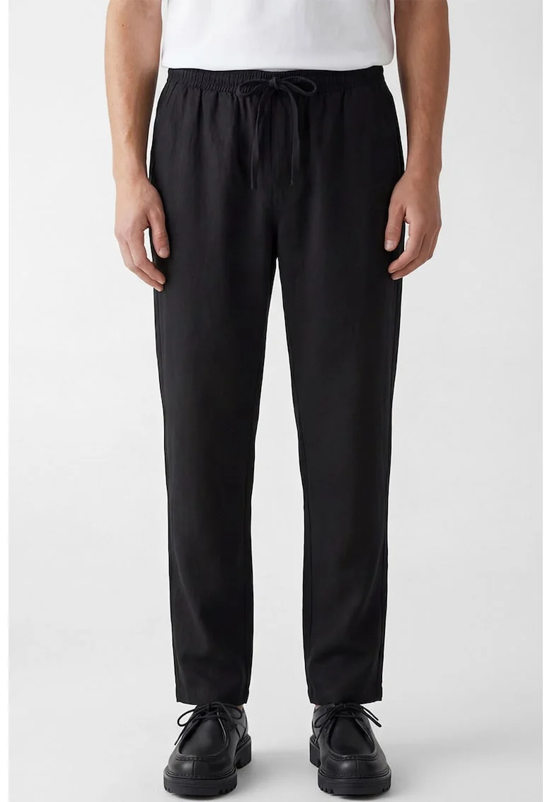 Pantaloni din bumbac cu talie ajustabila, Negru