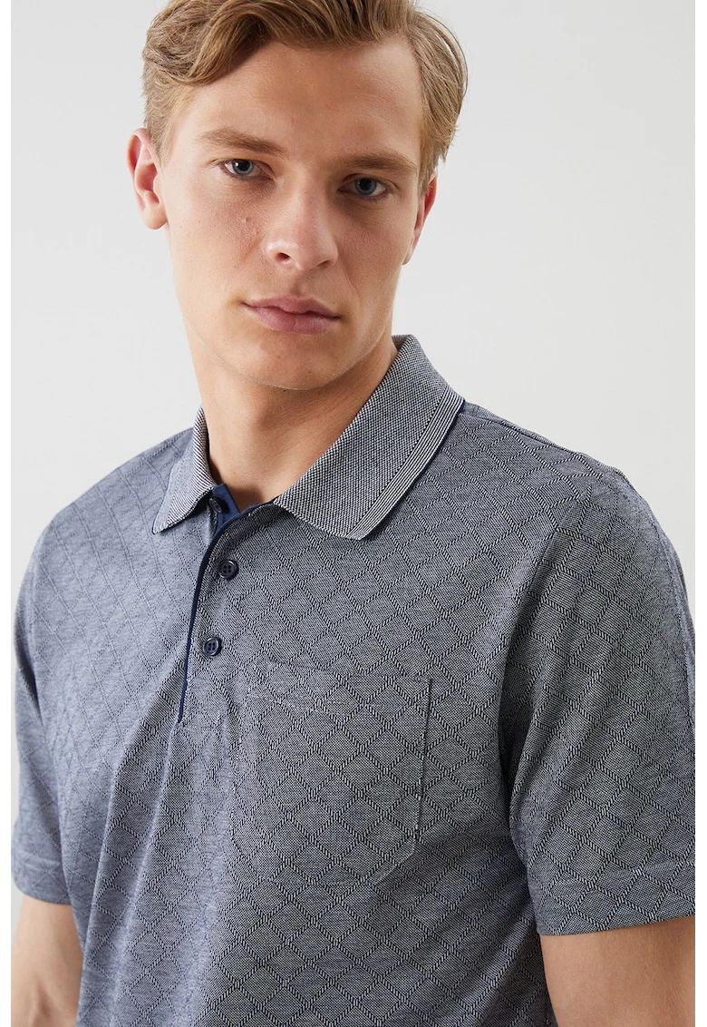 Tricou polo cu buzunar pe piept, Albastru melange