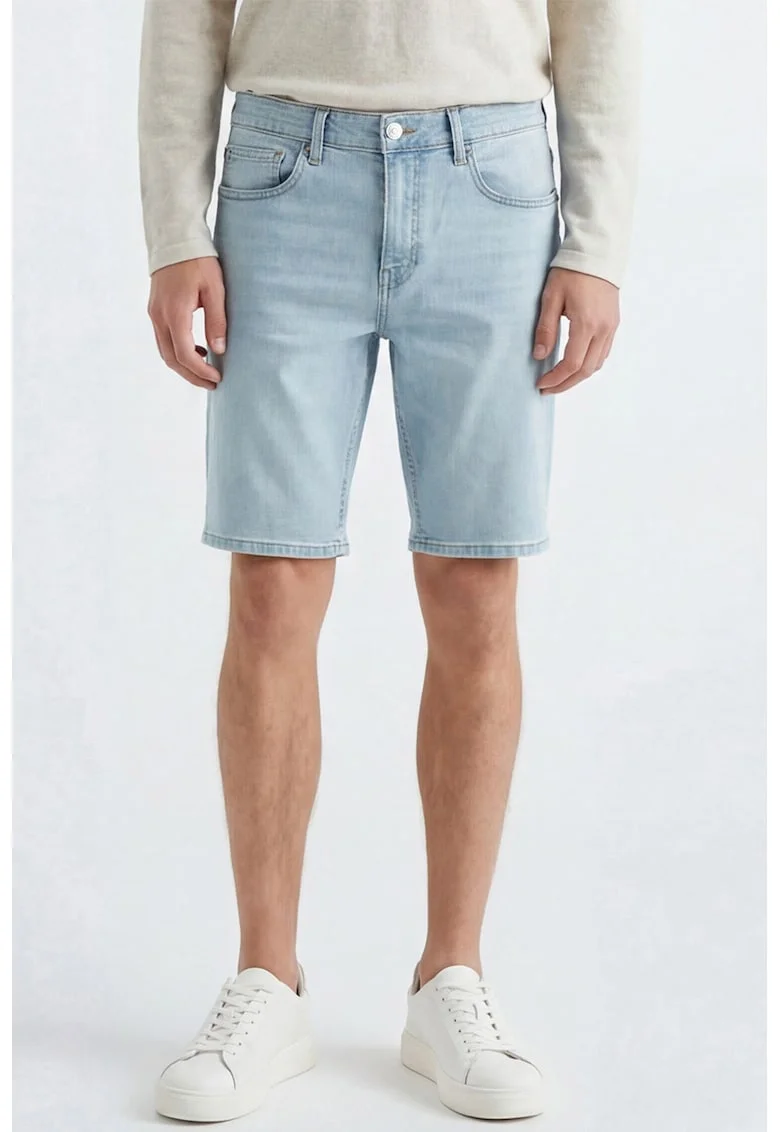 Pantaloni scurti din denim cu aspect decolorat, Albastru deschis