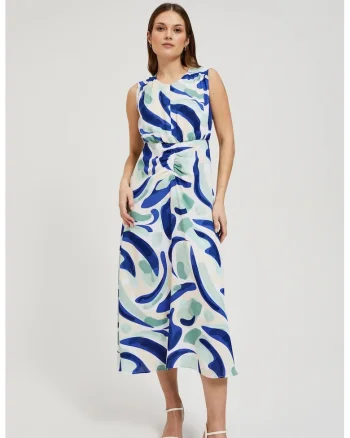 Rochie midi cu model mint, Albastru
