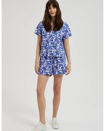 Sorturi din in cu model floral, albastre, Bleumarin