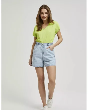 Shorts din denim bleu cu talie inalta, Albastru