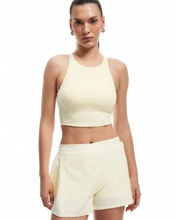 Pantaloni scurti cu talie elastica, Crem