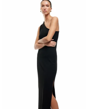 Rochie maxi cu decolteu asimetric, Negru