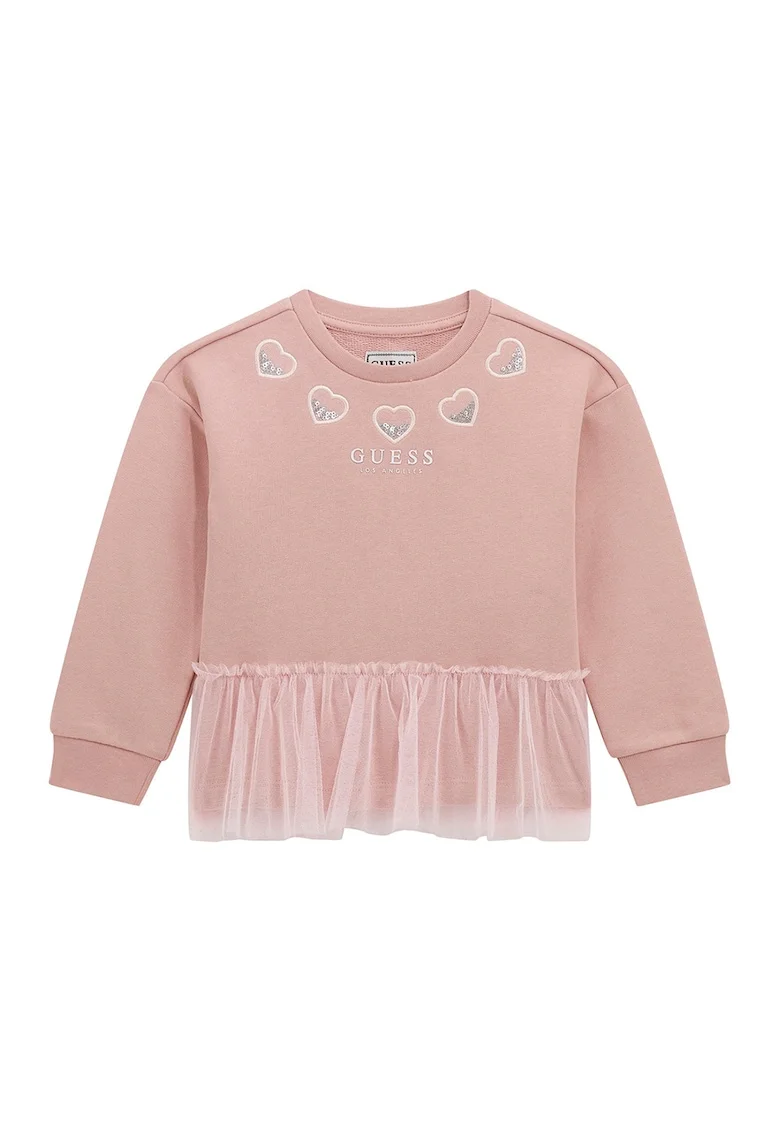 Bluza de trening cu garnitura cu tul, Roz prafuit