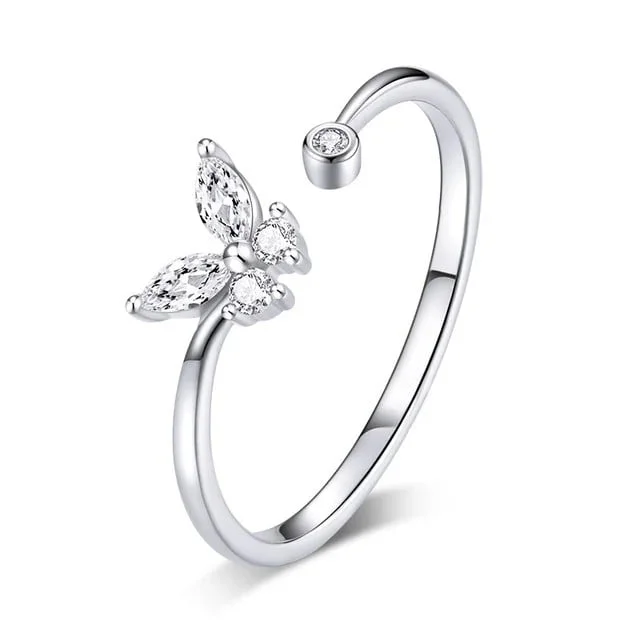 Inel reglabil argint 925, JW1851, model fluture, placat cu rodiu
