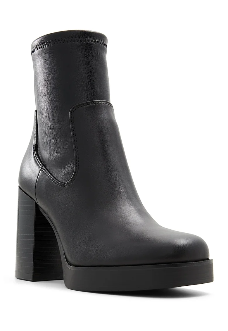 Botine de piele si piele ecologica cu toc masiv Seraphica, Negru