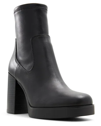 Botine de piele si piele ecologica cu toc masiv Seraphica, Negru