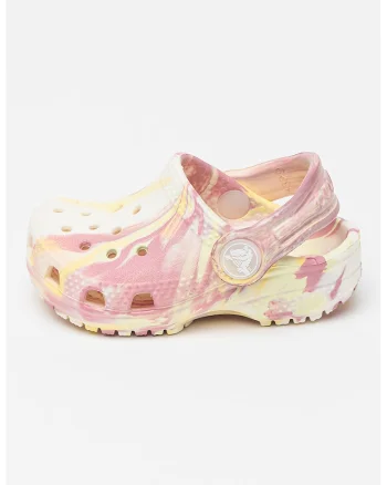 Saboti slingback cu model tie-dye si perforatii, Alb/Galben/Roz deschis