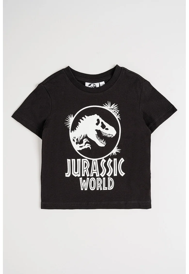 Tricou de bumbac cu imprimeu contrastant, Negru/Alb murdar