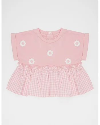 Tricou din amestec de bumbac cu model, Alb/Roz pastel