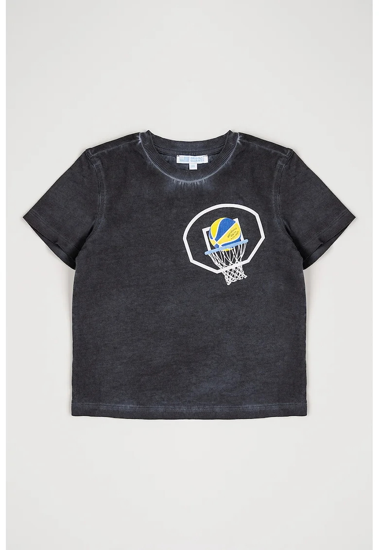 Tricou de bumbac cu imprimeu grafic, Gri antracit