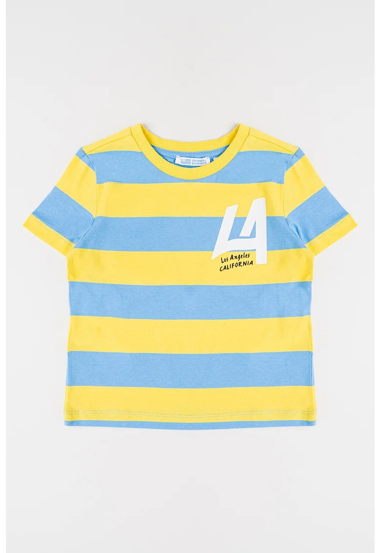 Tricou de bumbac cu model in dungi, Galben pai/Albastru deschis