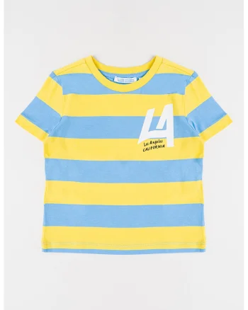 Tricou de bumbac cu model in dungi, Galben pai/Albastru deschis