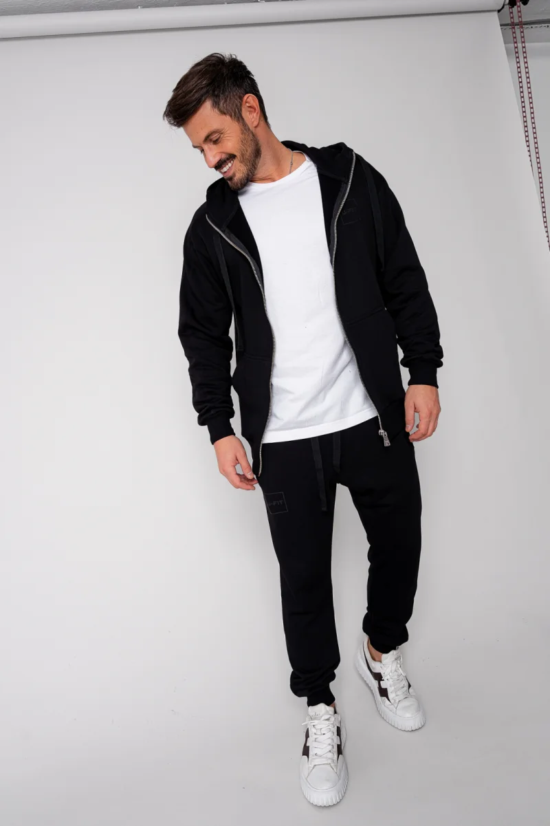 Set Rock hanorac cu fermoar si pantalon conic New Black