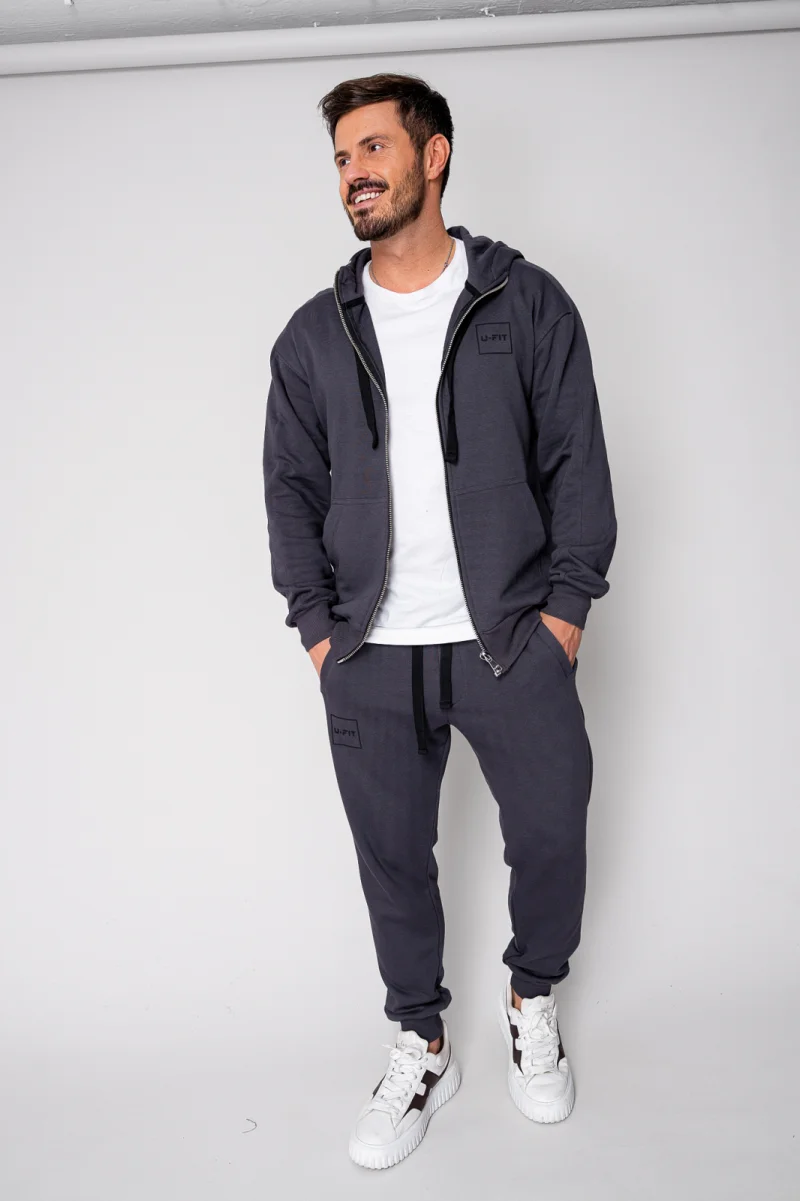 Set Rock hanorac cu fermoar si pantalon conic New Grey Antracite