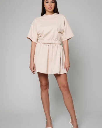 Set Amara Tricou Oversized si fusta scurta Light Beige