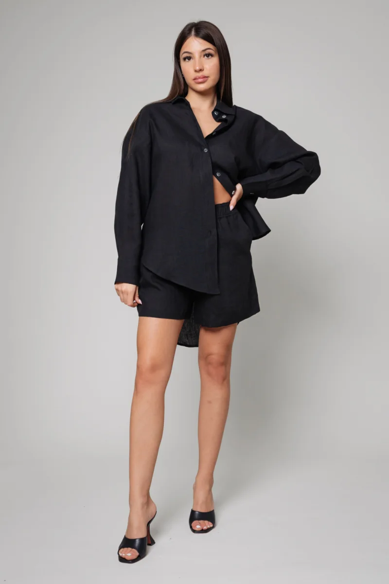 Set Amelie camasa oversized si pantalon scurt din In Black