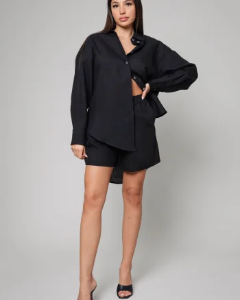 Set Amelie camasa oversized si pantalon scurt din In Black