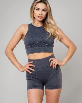 Set Bustiera si colant scurt de sport Grey Anthracite