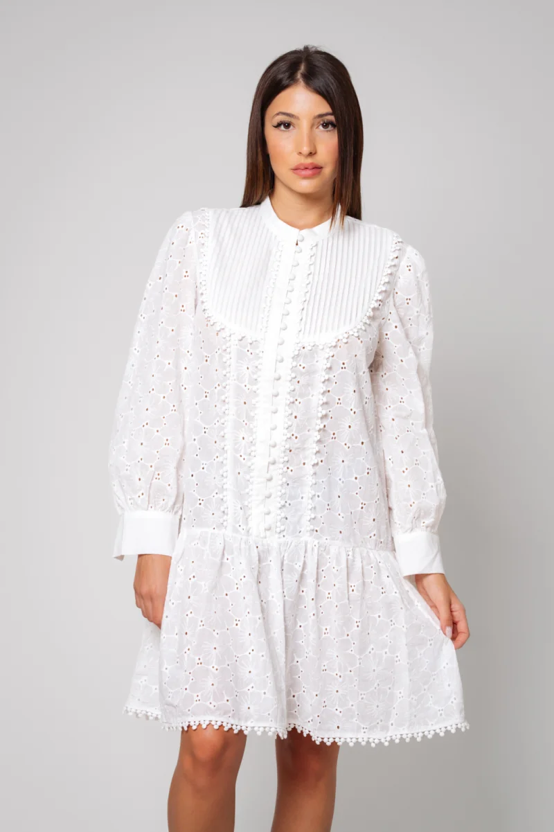 Rochie scurta tip camasa cu broderie White