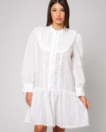 Rochie scurta tip camasa cu broderie White