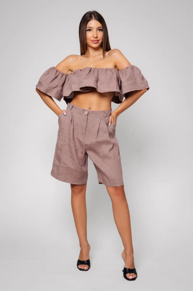 Set Top si Pantalon scurt din 100% IN Taupe