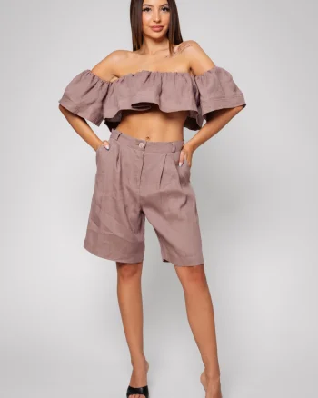 Set Top si Pantalon scurt din 100% IN Taupe