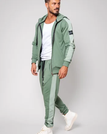 Set Rock Duo hanorac cu fermoar si pantalon conic Dark Olive