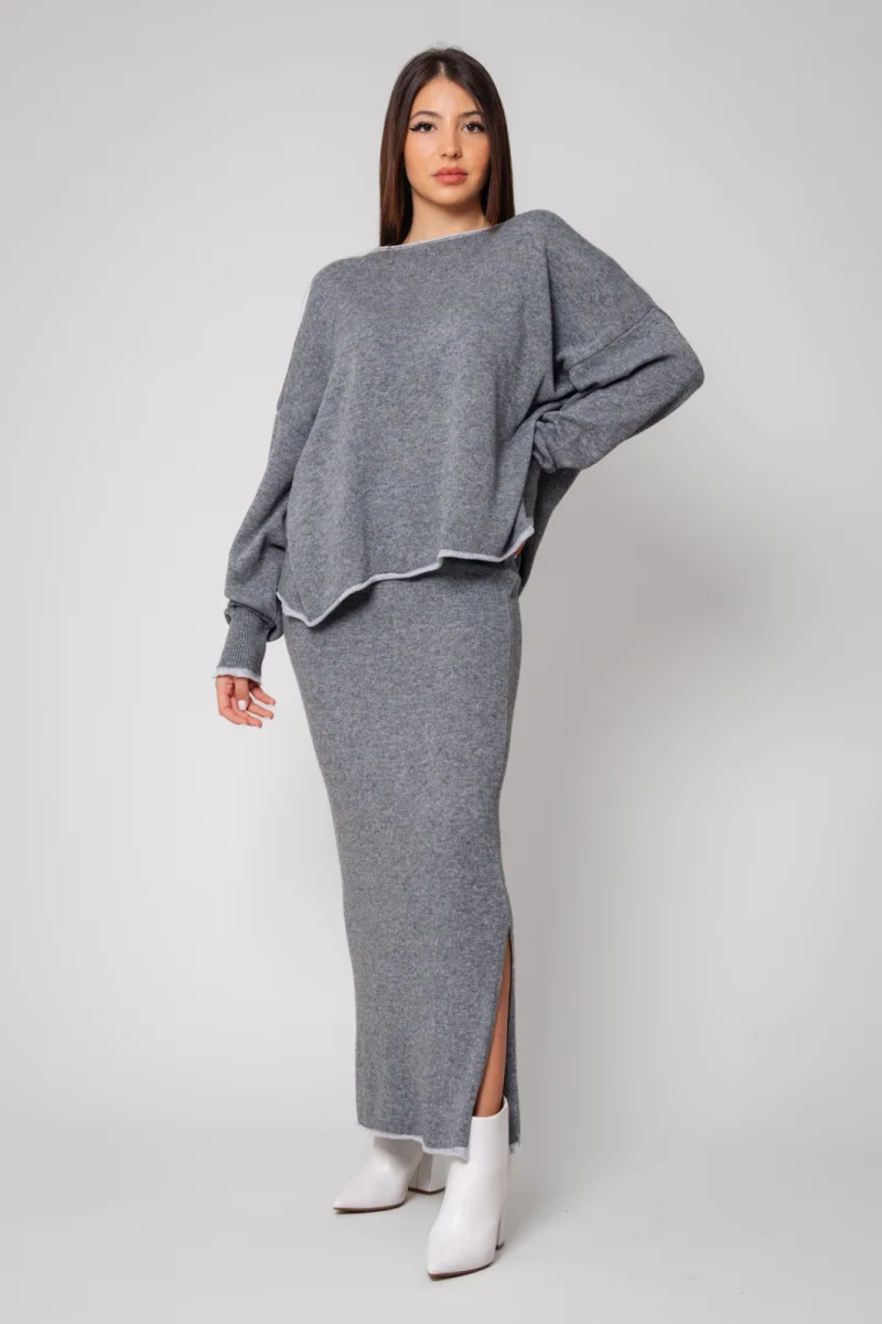 Set Sylvie cu fusta mix lana si casmir Grey