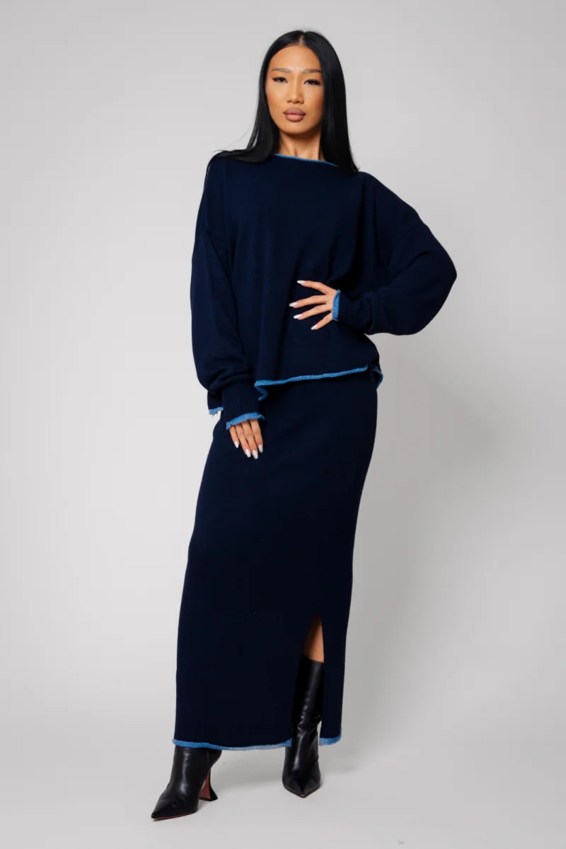 Set Sylvie cu fusta mix lana si casmir Navy