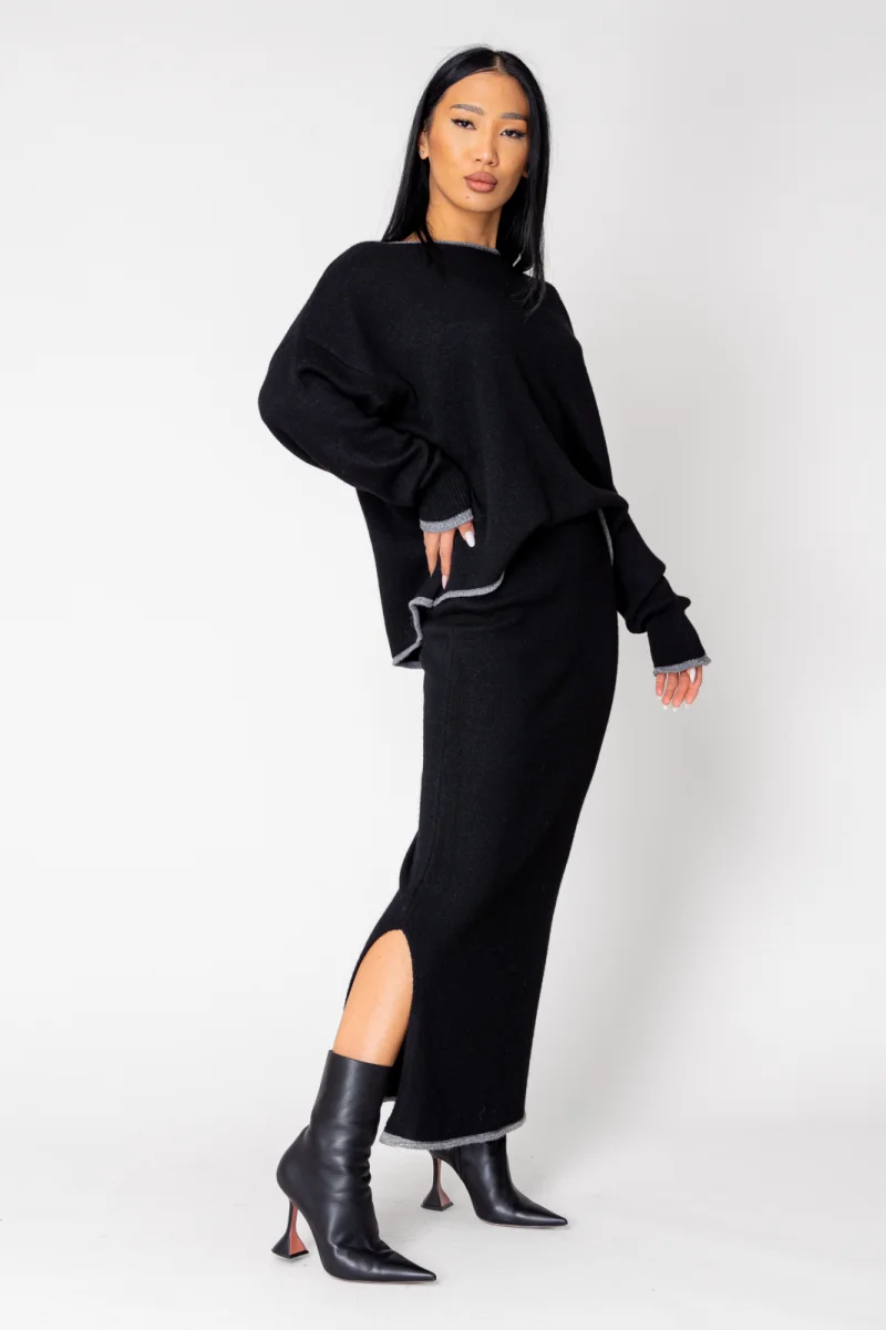 Set Sylvie cu fusta mix lana si casmir Black
