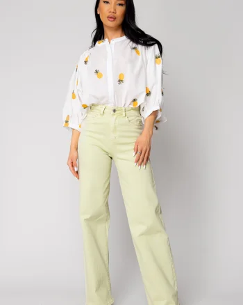 Camasa cu broderie motiv ananas White