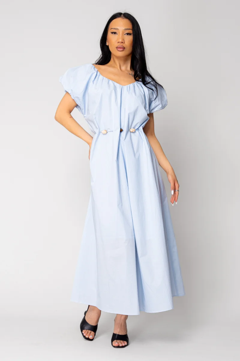 Rochie lunga cordon cu detalii ornamentale Light Blue
