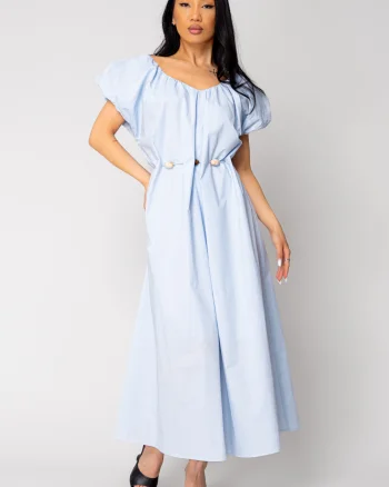 Rochie lunga cordon cu detalii ornamentale Light Blue