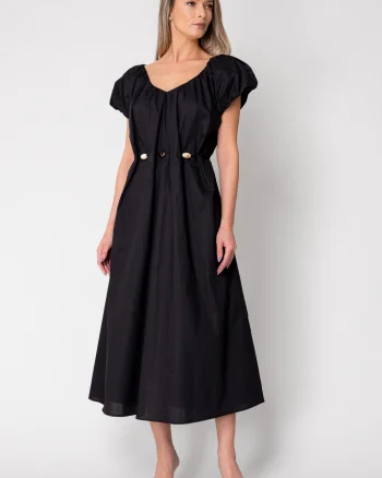 Rochie lunga cordon cu detalii ornamentale Black