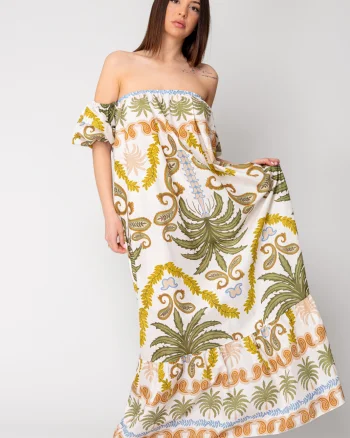 Rochie lunga fara umeri 100% Bumbac Green