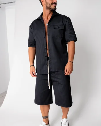 Set camasa maneca scurta si pantalon scurt Oversized Black
