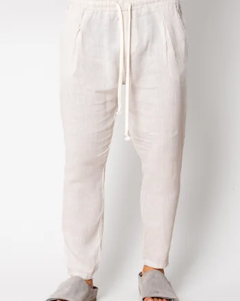 Pantaloni lung din 100% IN cu snur Cream
