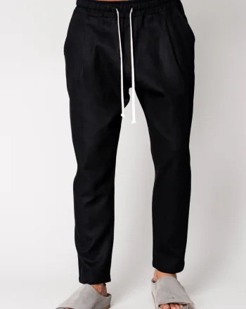 Pantaloni lung din IN cu snur usor conic Black
