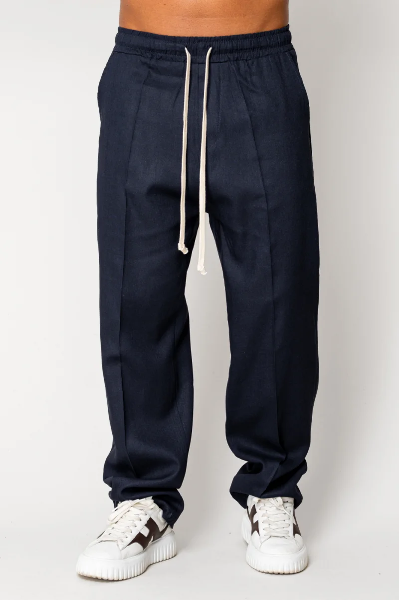 Pantaloni lung din IN cu snur Navy