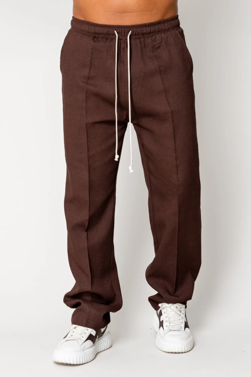 Pantaloni lung din IN cu snur Dark Brown