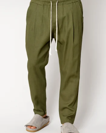 Pantaloni lung din IN cu snur usor conic Kaki