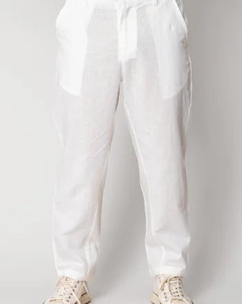 Pantaloni lung din IN cu nasture White