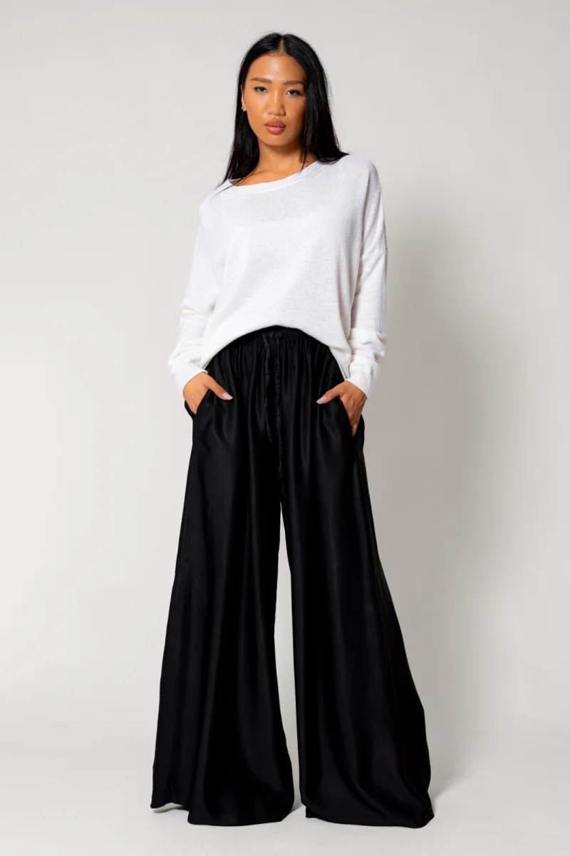 Pantalon lung din mix de matase Black