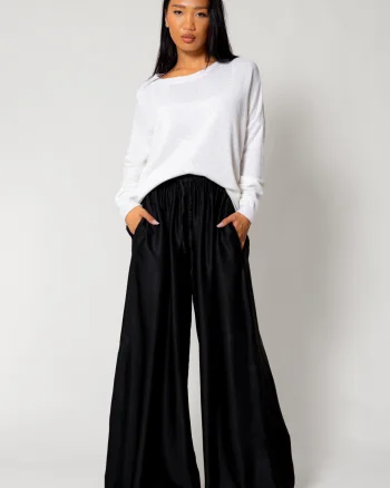 Pantalon lung din mix de matase Black